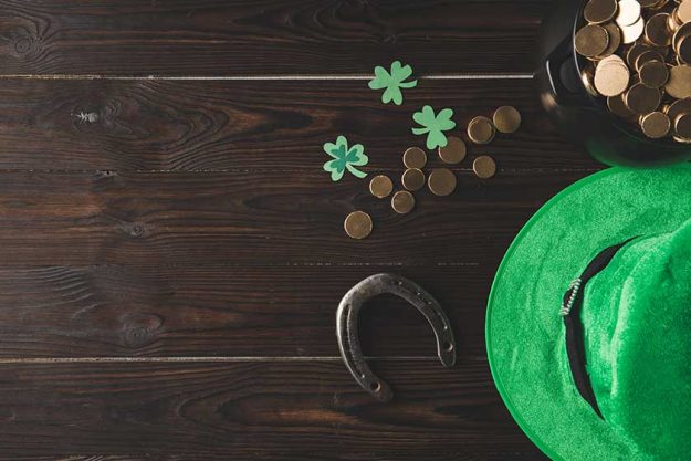 Top view of pot with golden coins