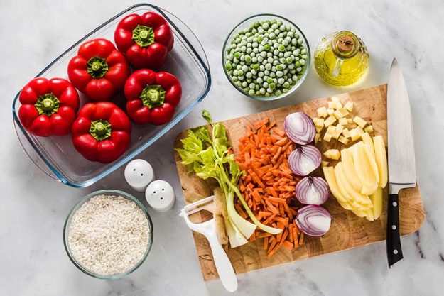 Ingredients for filling bell peppers Ingredients for filling bell peppers